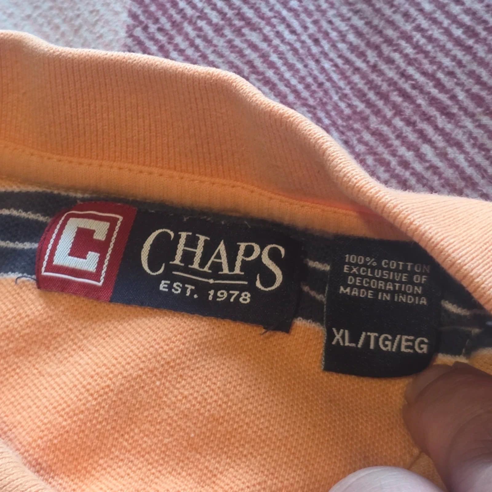 Chaps Ralph Lauren Polo Shirt XL Orange Striped Cotton Mens Short Sleeve