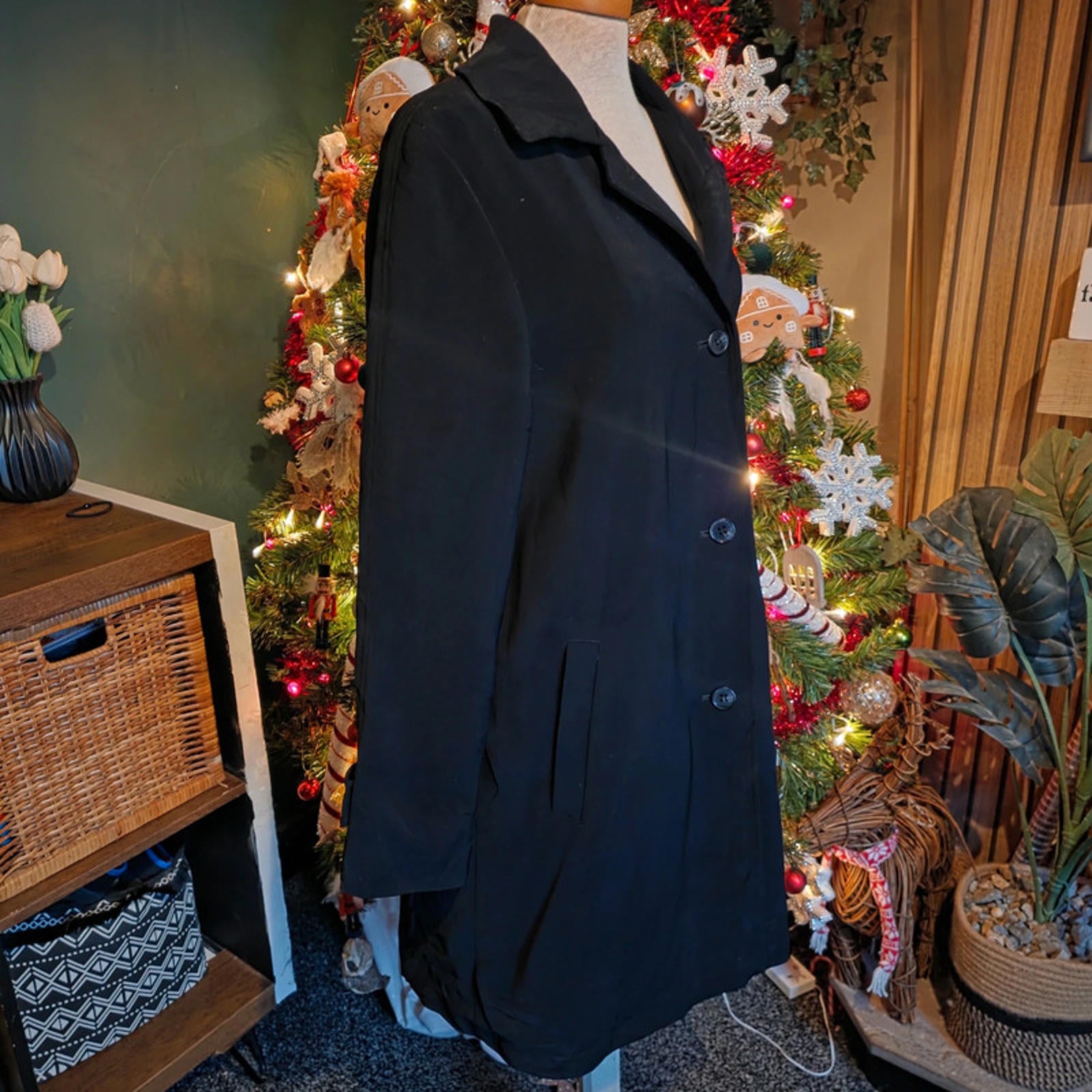 London Fog Black Trench Coat Size S Women's Lined Classic Raincoat Button Front