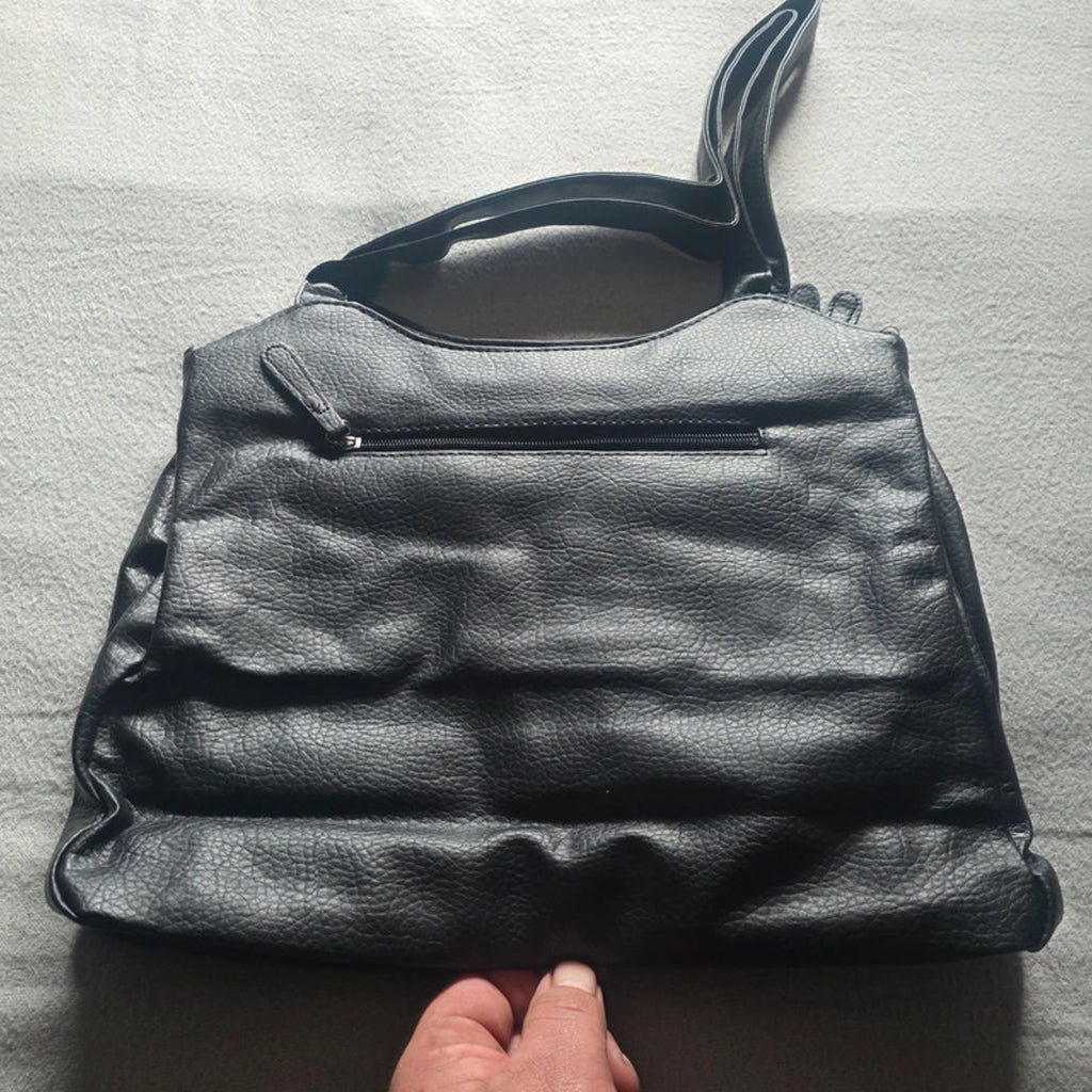 Black Faux Leather Crossbody Messenger Bag Multi-Pocket Organizer Shoulder Bag