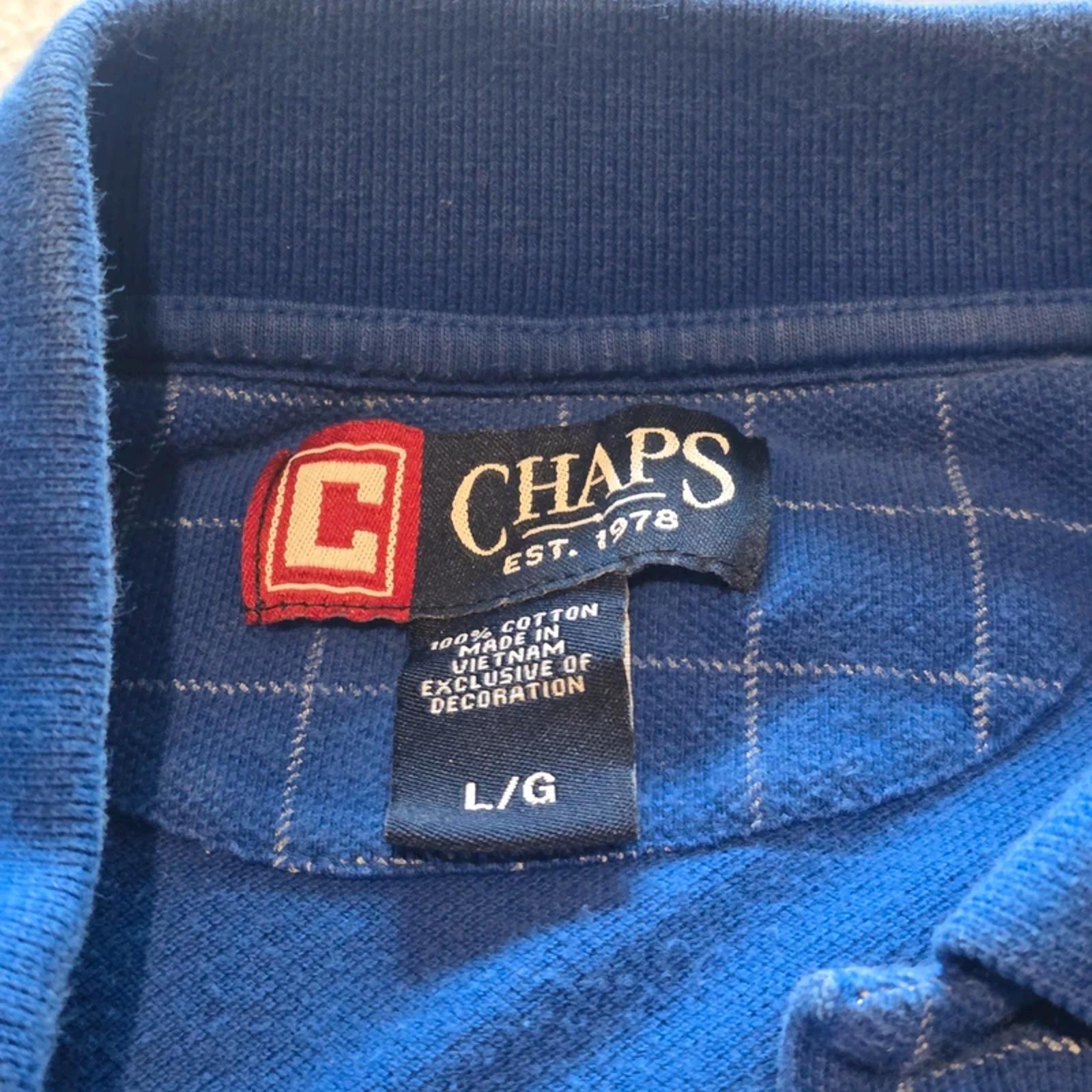 Chaps Ralph Lauren Polo Shirt Mens L Blue Check Short Sleeve Cotton Logo Casual