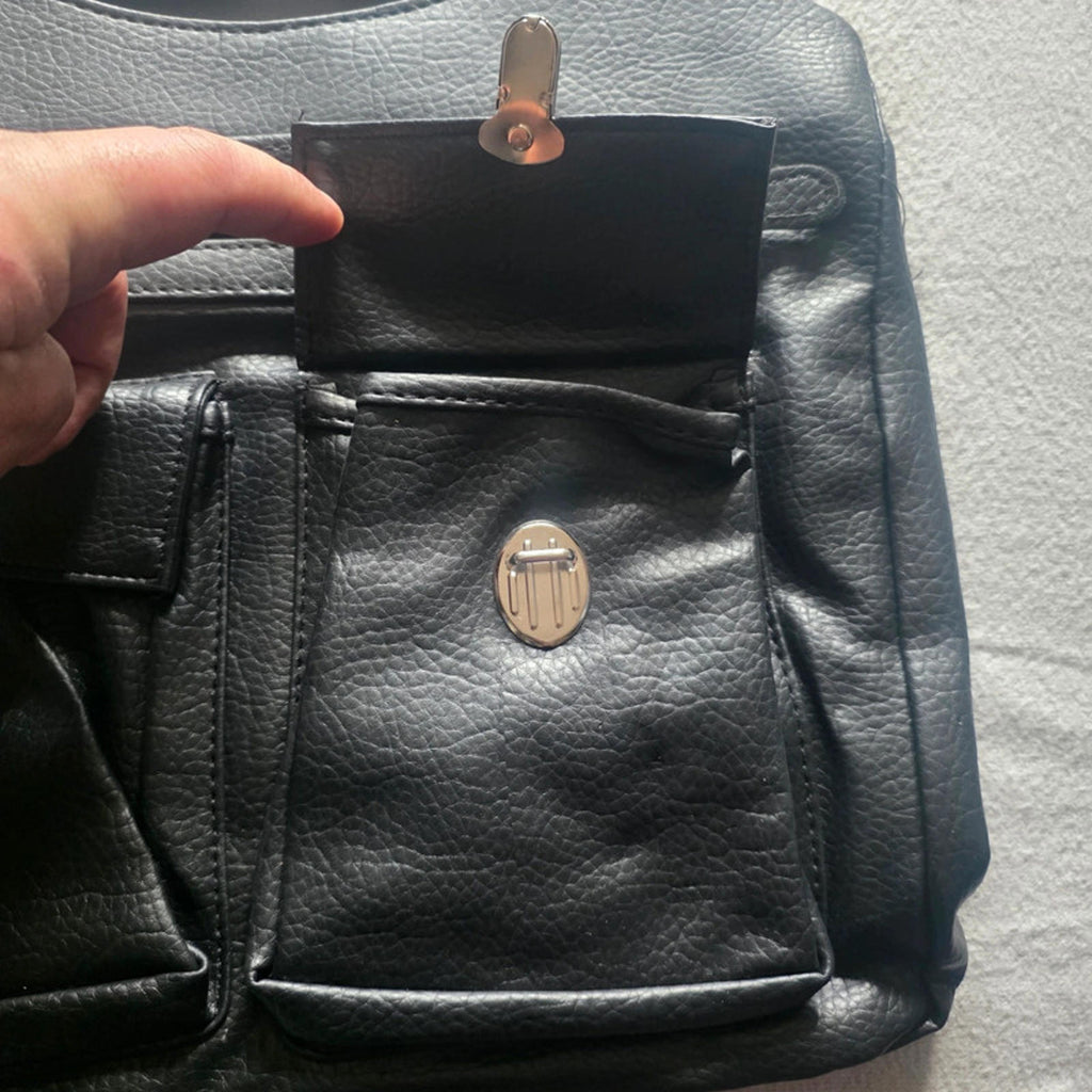 Black Faux Leather Crossbody Messenger Bag Multi-Pocket Organizer Shoulder Bag