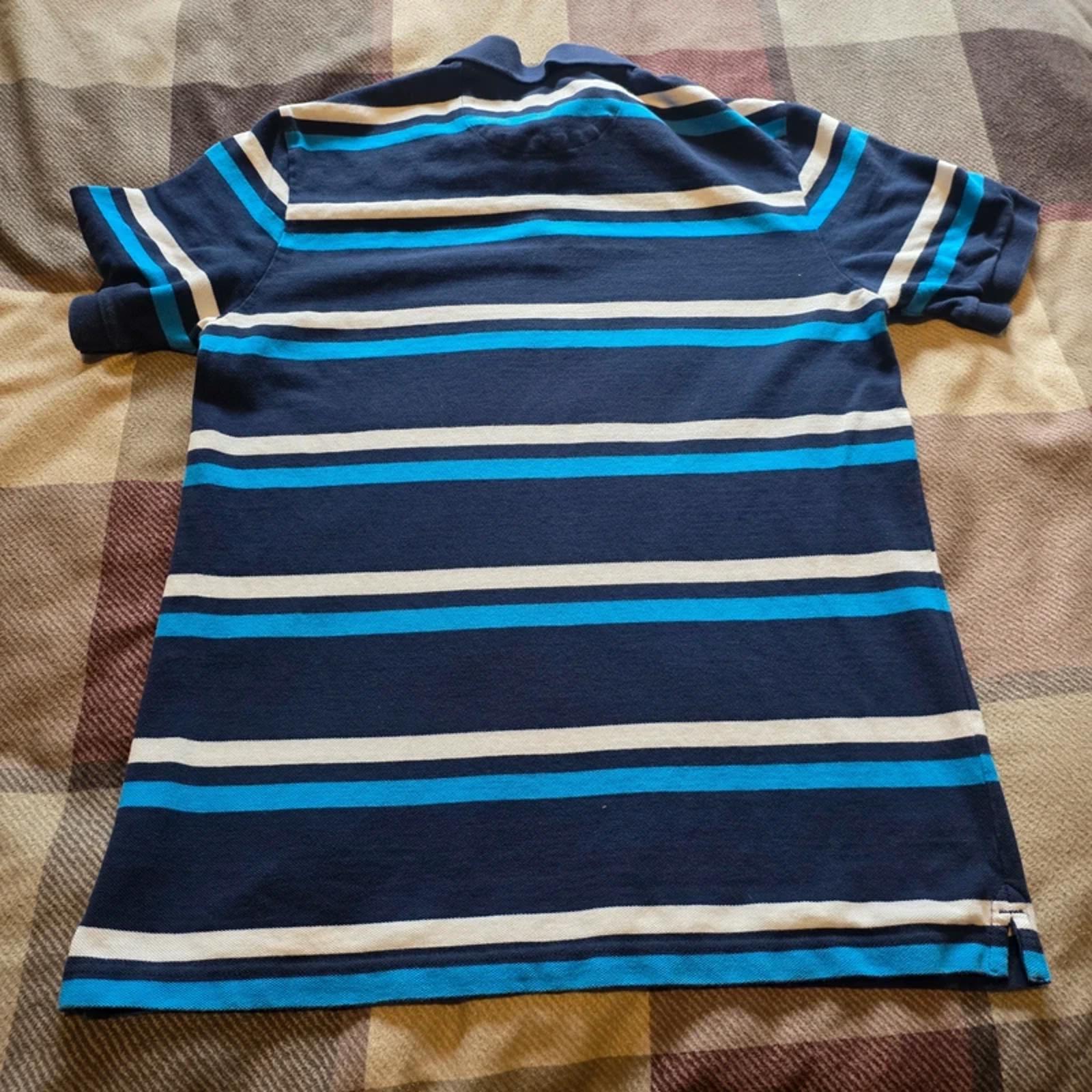 Chaps Striped Polo Shirt Mens M Blue White Cotton Short Sleeve Classic Casual