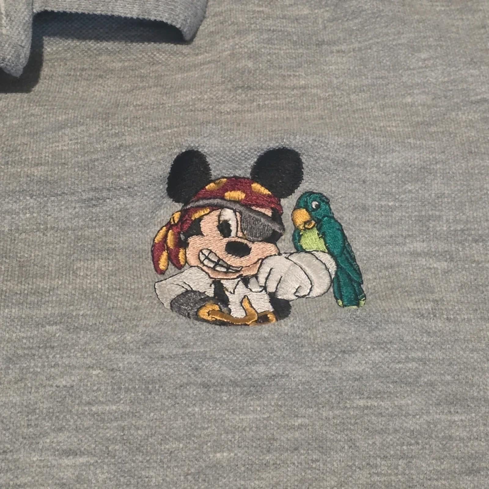 Vintage Disney Mickey Mouse Polo Shirt Grey Embroidered Pirate Mickey – Large