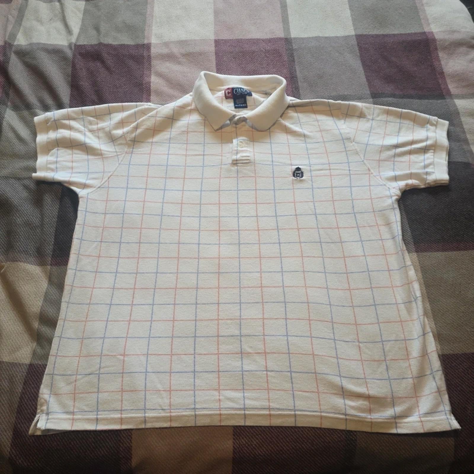 Chaps Ralph Lauren Polo Shirt Mens XL White Check Cotton Short Sleeve Preppy