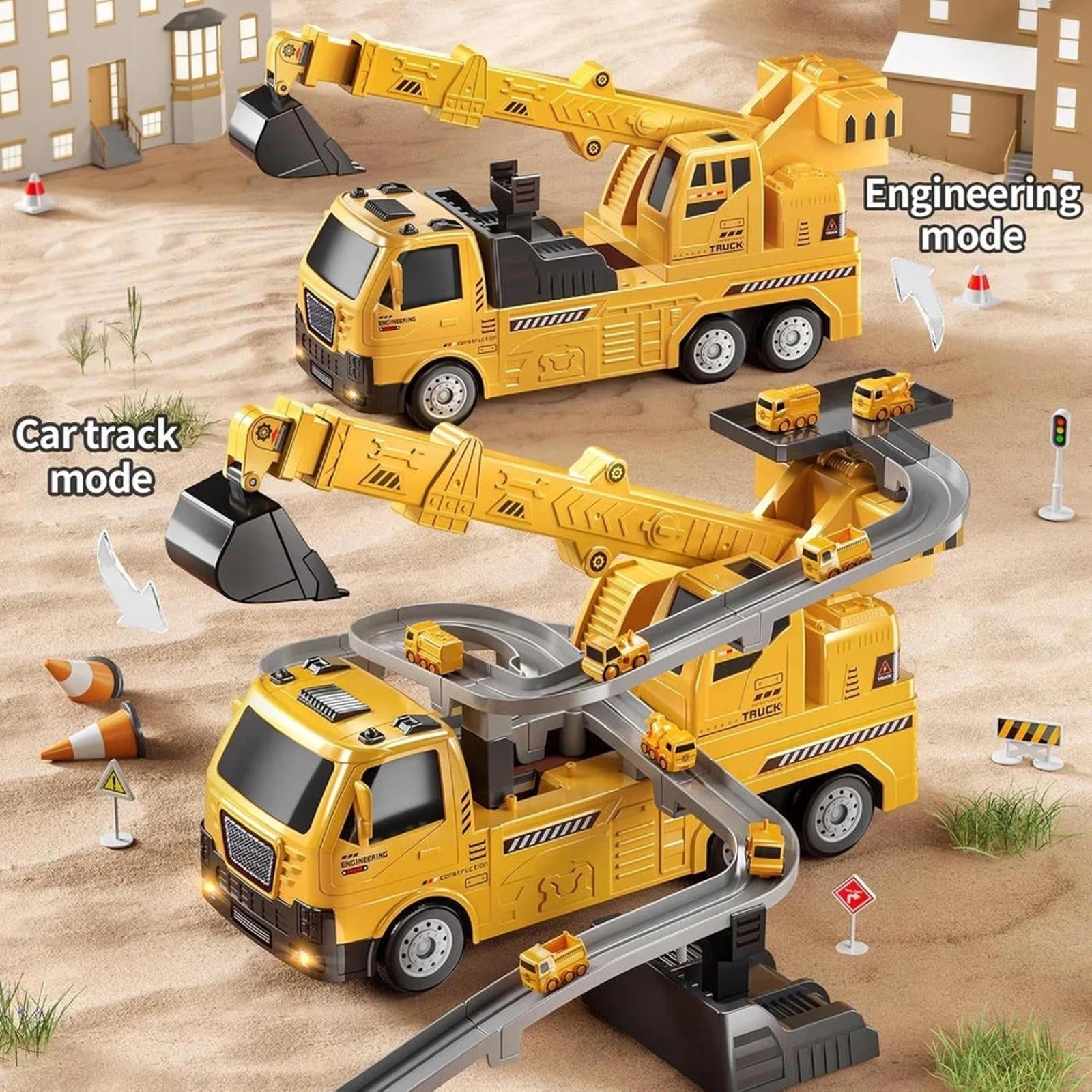 TEMI 2-in-1 Kids Construction Crane & Car Track Playset – Ages 3–7