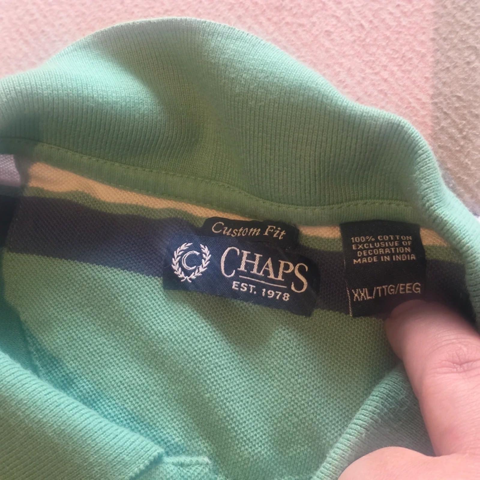 Chaps Ralph Lauren Polo Shirt XXL Green Striped Cotton Mens Short Sleeve