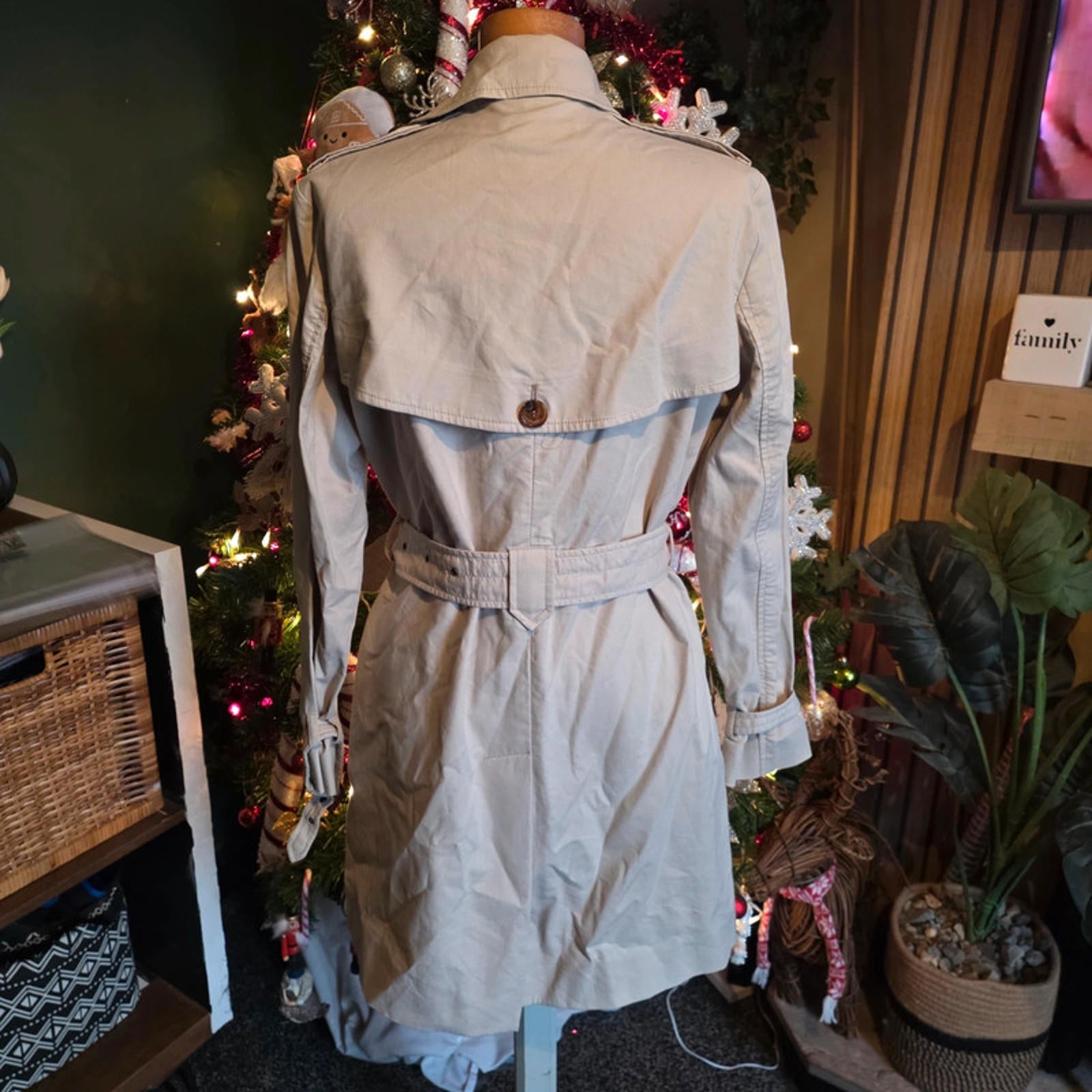 French Connection Classic Beige Trench Coat Double Breasted Size 10 Smart Casual