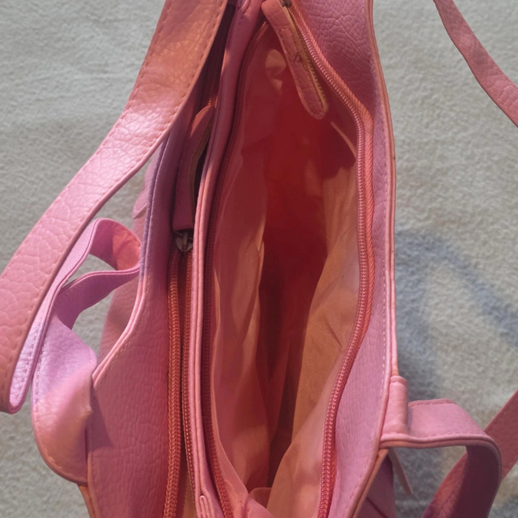 Pink Faux Leather Shoulder Bag with G Logo - Multiple Pockets & Zip Compartments