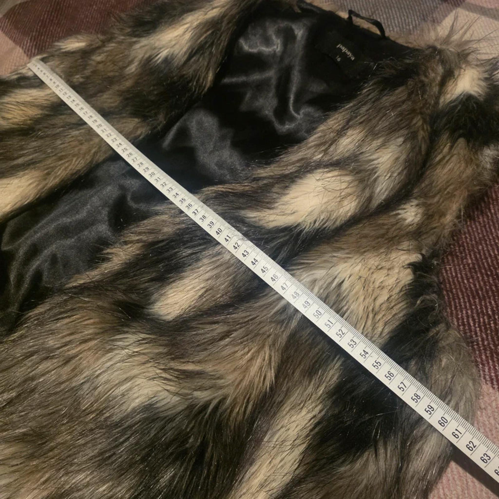Womens Faux Fur Gilet Size 16 Papaya Brown Black Sleeveless Vest Coat
