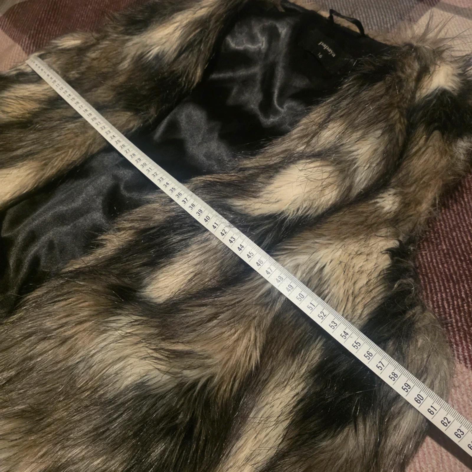 Womens Faux Fur Gilet Size 16 Papaya Brown Black Sleeveless Vest Coat