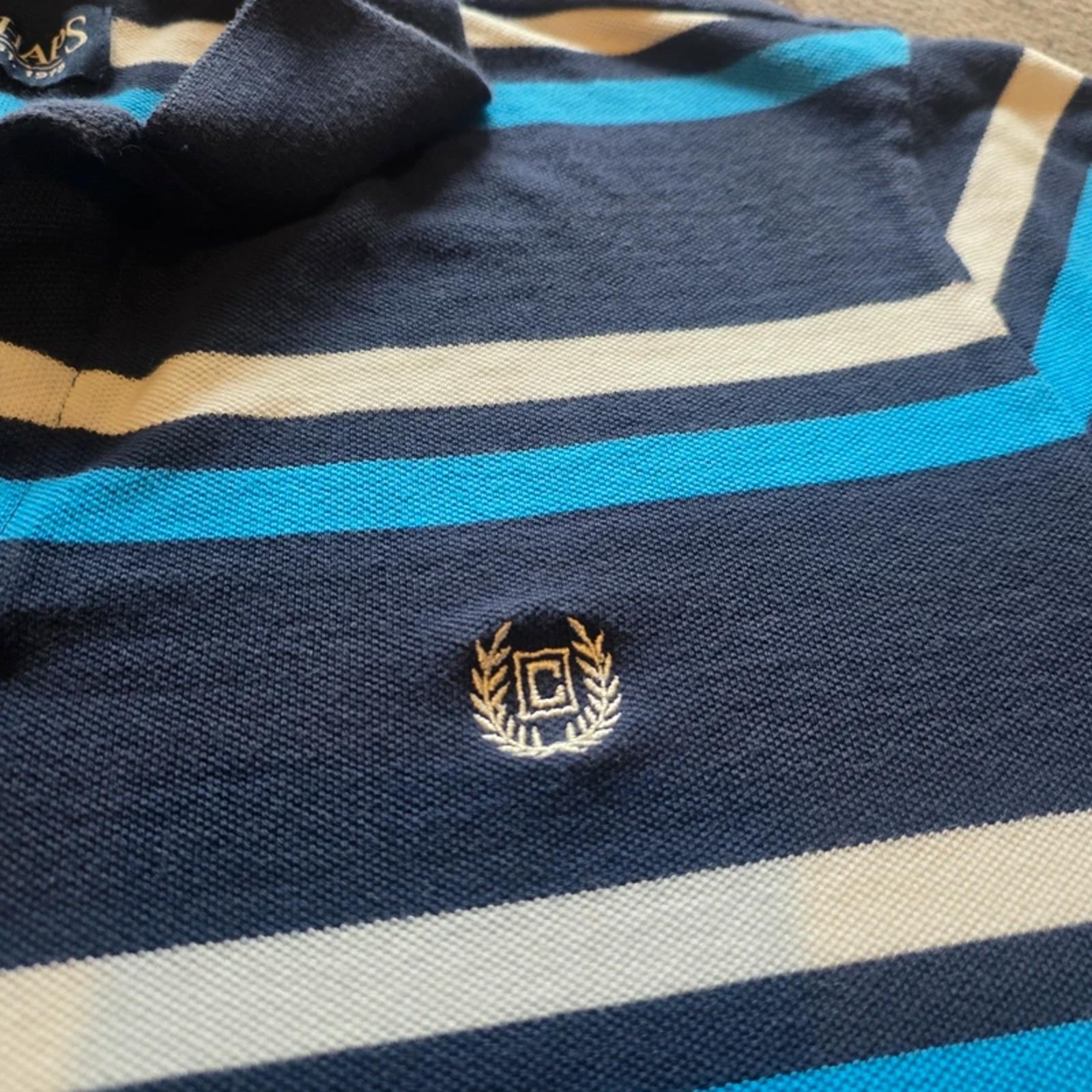 Chaps Striped Polo Shirt Mens M Blue White Cotton Short Sleeve Classic Casual