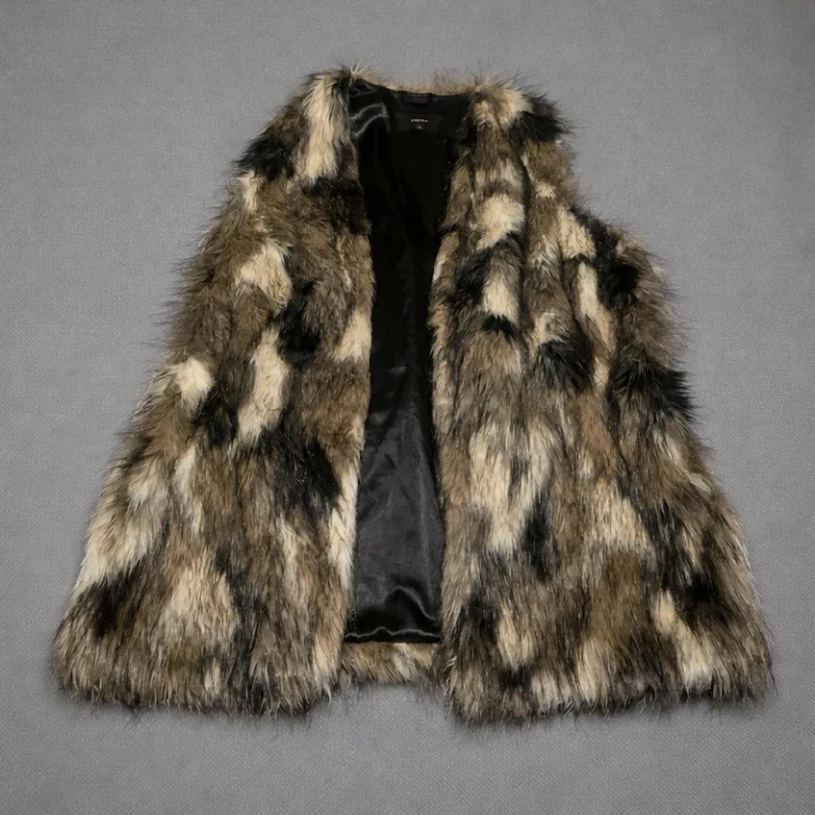 Womens Faux Fur Gilet Size 16 Papaya Brown Black Sleeveless Vest Coat