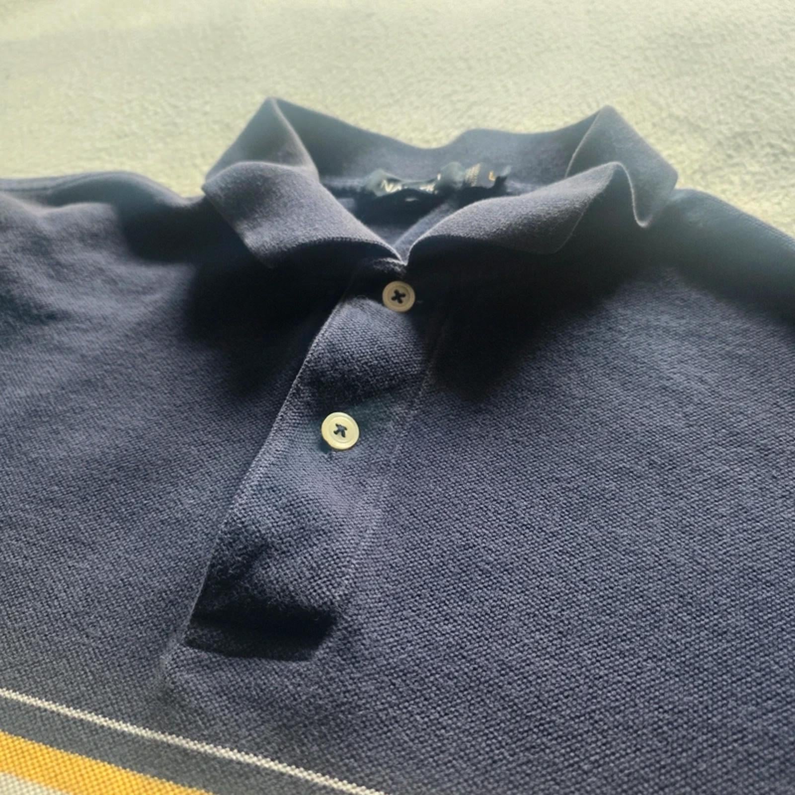 Nautica Polo Shirt Navy Striped Logo – Size L – Cotton Vintage