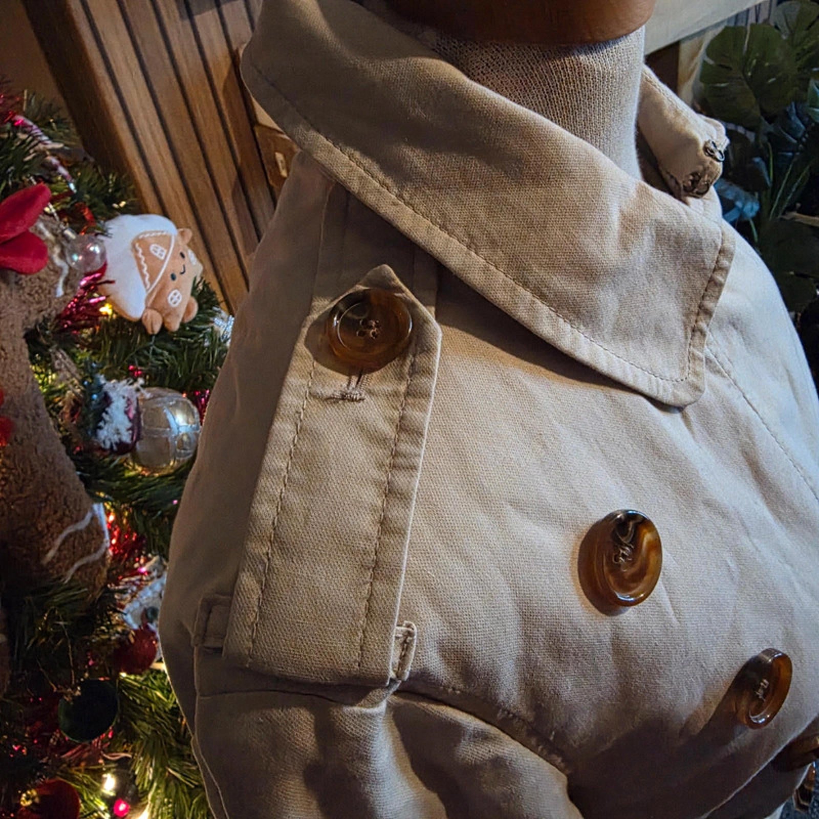 French Connection Classic Beige Trench Coat Double Breasted Size 10 Smart Casual