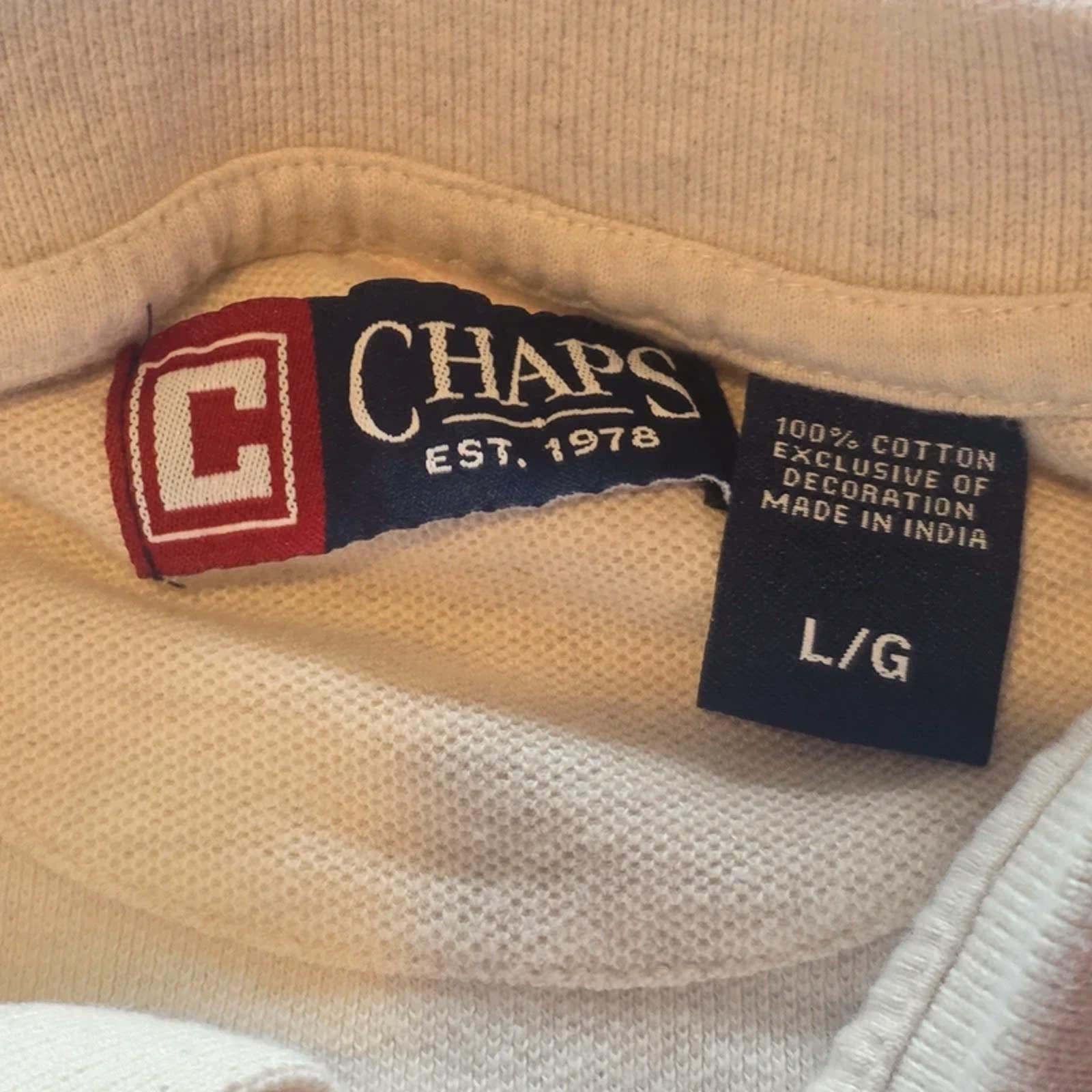 Chaps Polo Shirt Mens Large Cream off white Short Sleeve Cotton Classic Logo L
