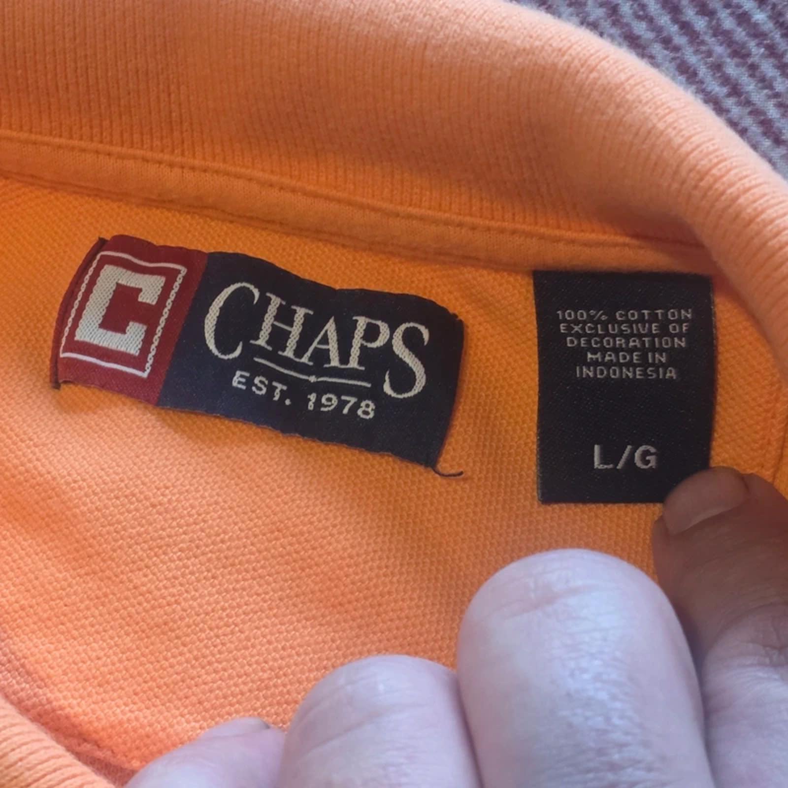 Chaps Ralph Lauren Polo Shirt Mens Large Orange Cotton Short Sleeve Preppy Golf