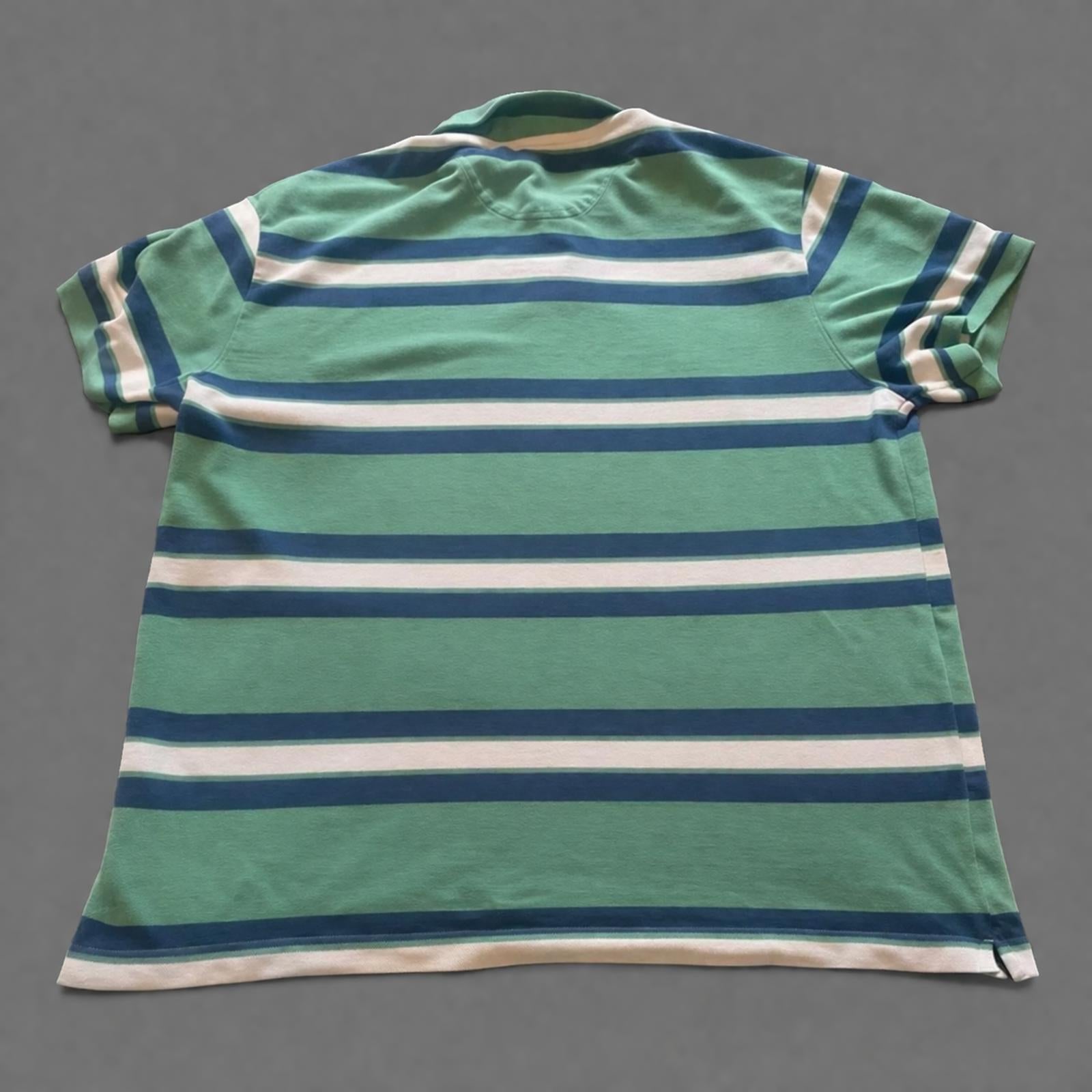 Chaps Ralph Lauren Polo Shirt XXL Green Striped Cotton Mens Short Sleeve