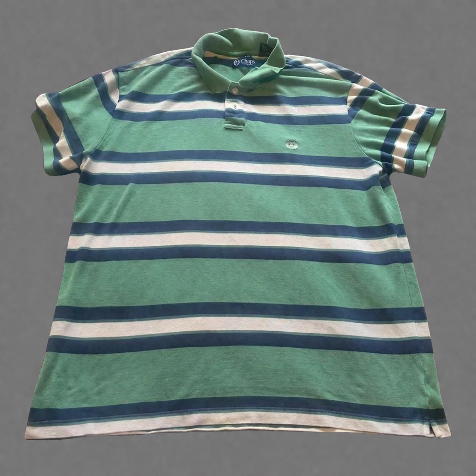 Chaps Ralph Lauren Polo Shirt XXL Green Striped Cotton Mens Short Sleeve