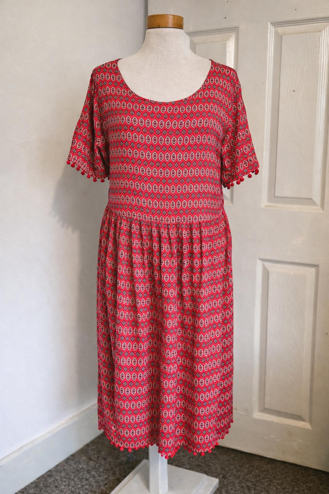 George Red and Black Geometric Pattern Dress, UK 16
