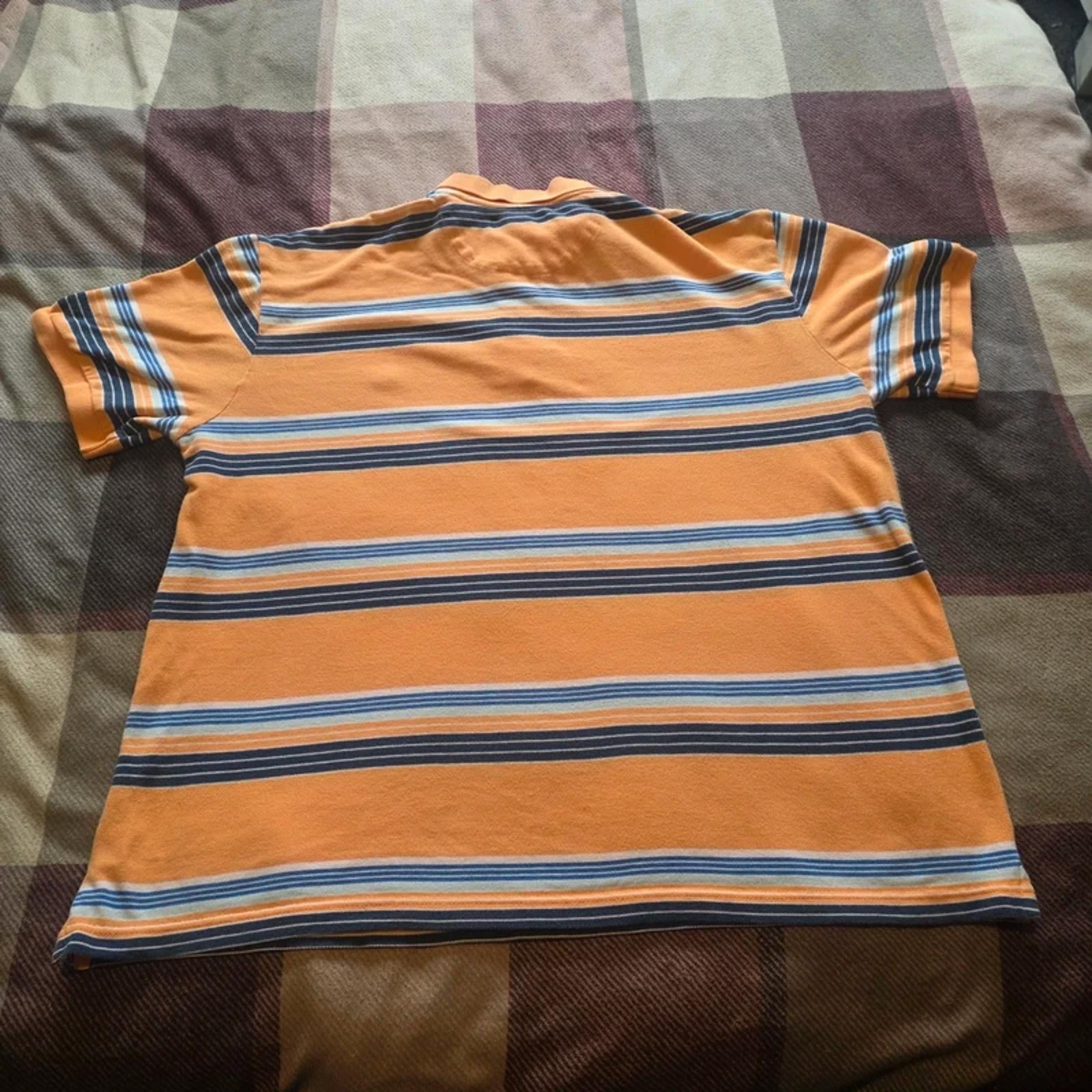Chaps Ralph Lauren Polo Shirt XL Orange Striped Cotton Mens Short Sleeve
