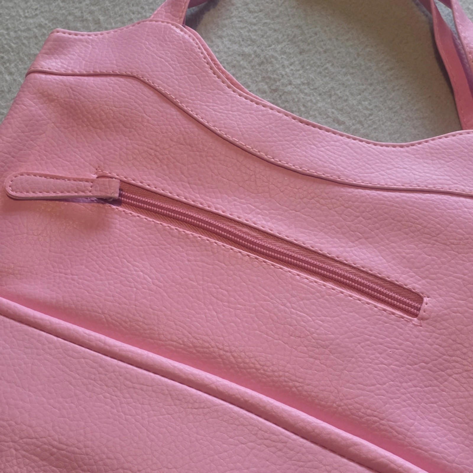 Pink Faux Leather Shoulder Bag with G Logo - Multiple Pockets & Zip Compartments