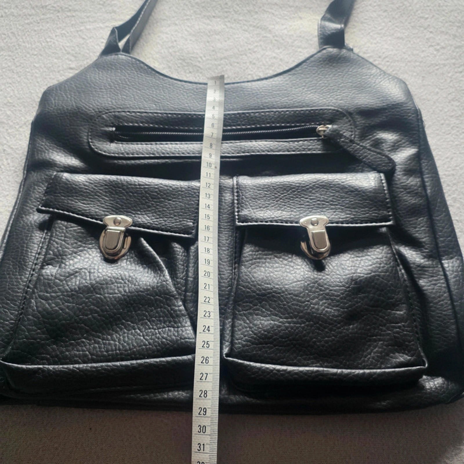 Black Faux Leather Crossbody Messenger Bag Multi-Pocket Organizer Shoulder Bag