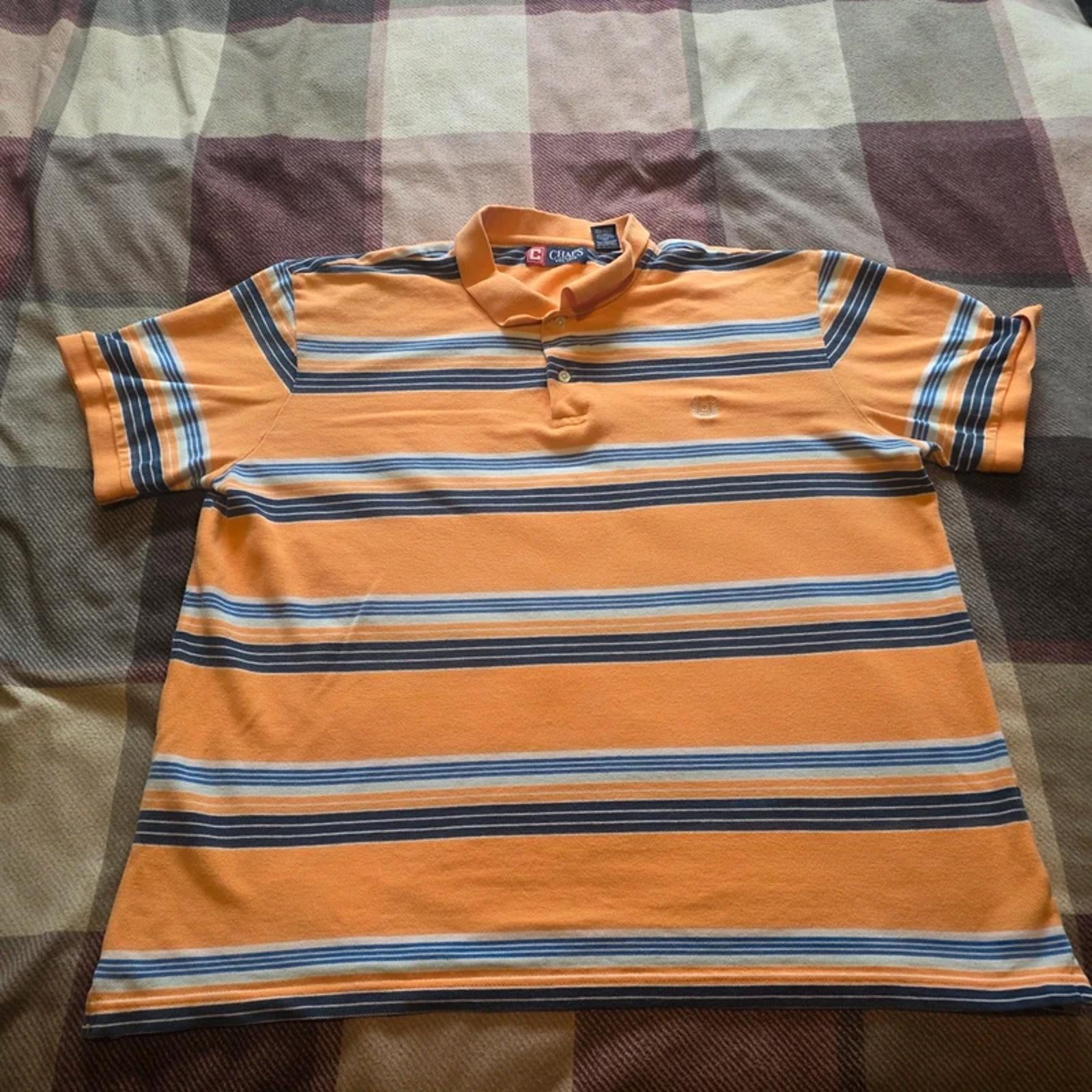 Chaps Ralph Lauren Polo Shirt XL Orange Striped Cotton Mens Short Sleeve