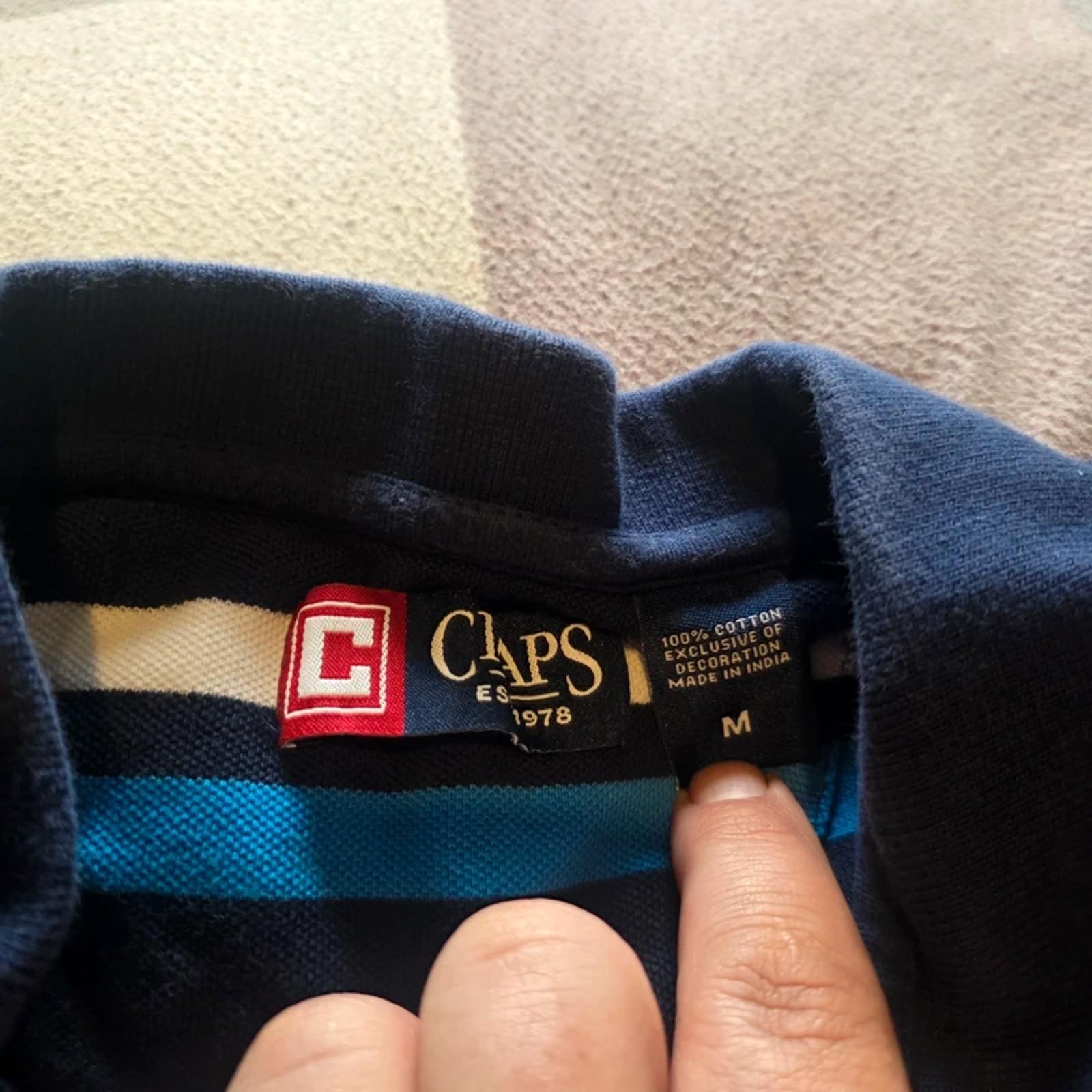 Chaps Striped Polo Shirt Mens M Blue White Cotton Short Sleeve Classic Casual