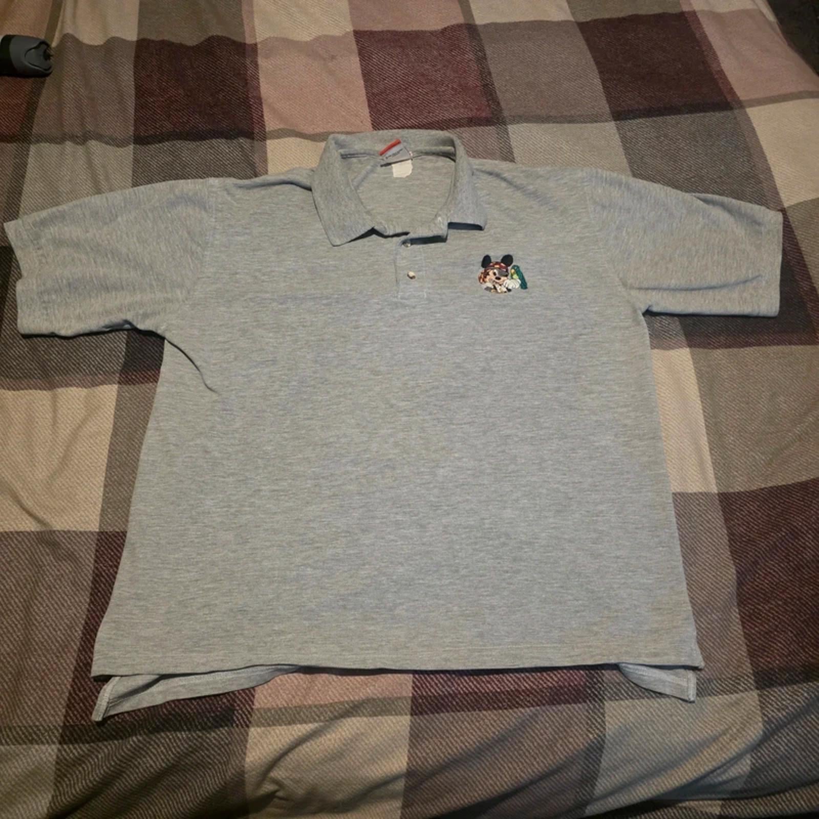 Vintage Disney Mickey Mouse Polo Shirt Grey Embroidered Pirate Mickey – Large