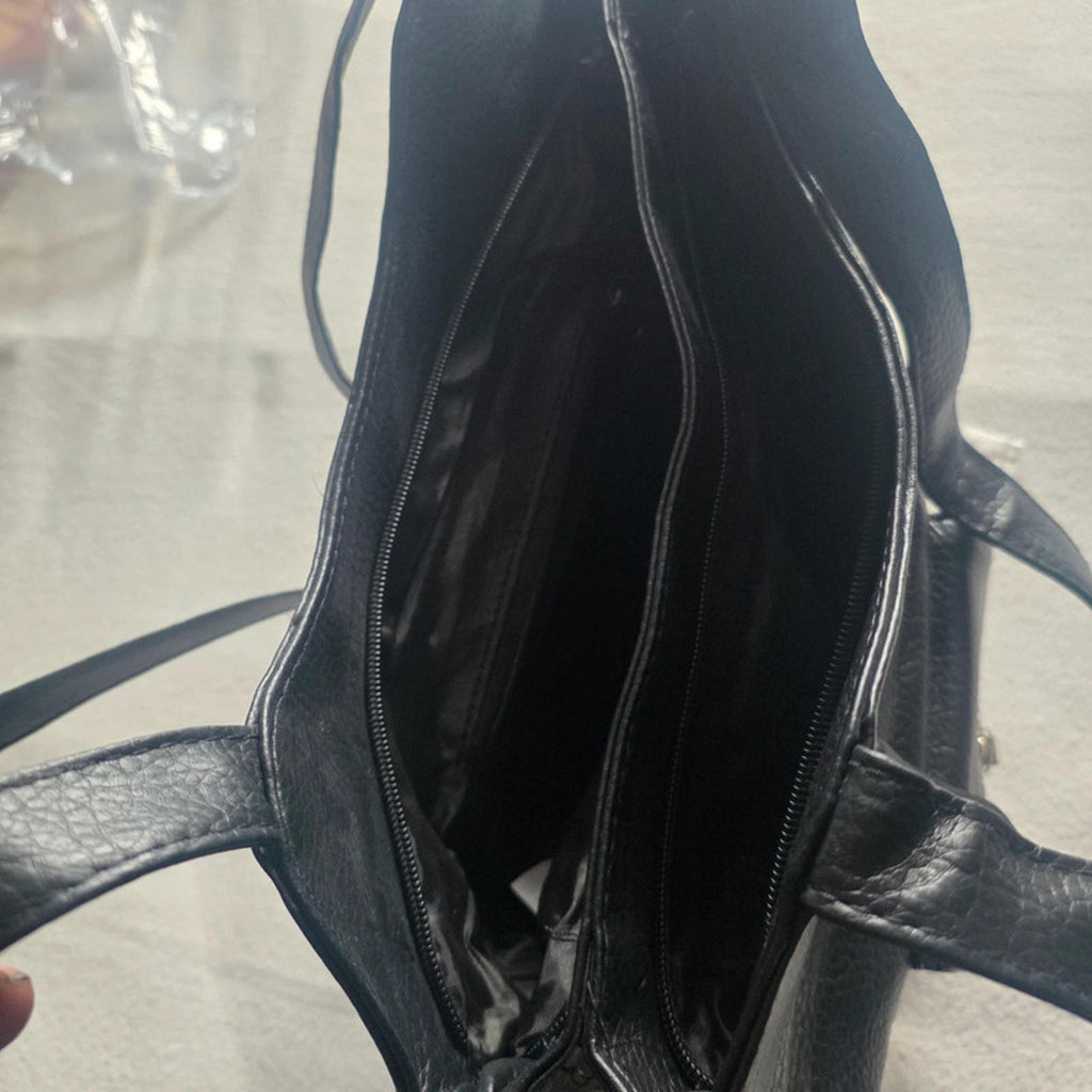 Black Faux Leather Crossbody Messenger Bag Multi-Pocket Organizer Shoulder Bag