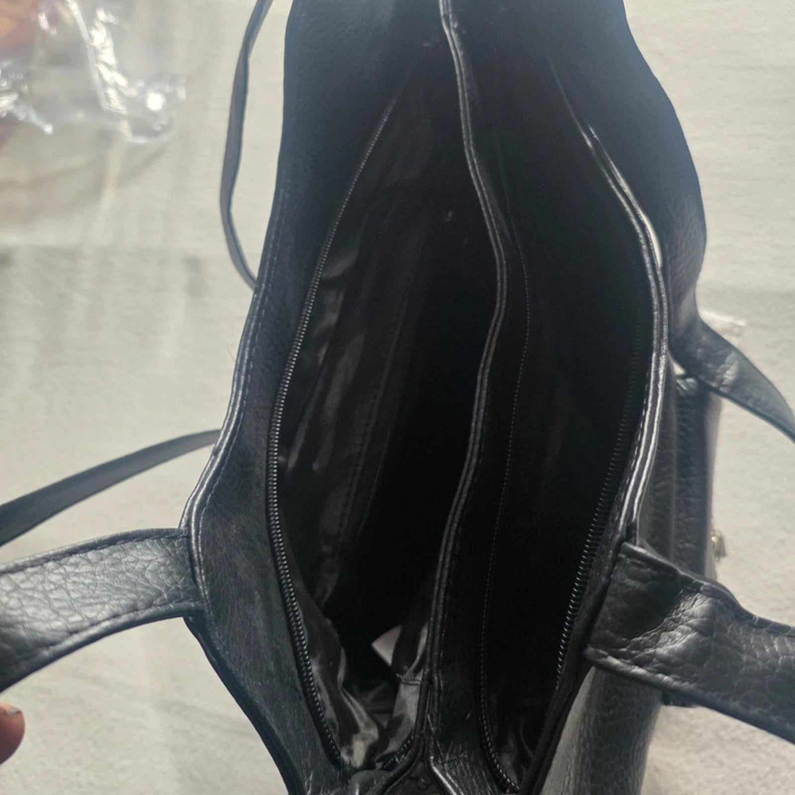 Black Faux Leather Crossbody Messenger Bag Multi-Pocket Organizer Shoulder Bag