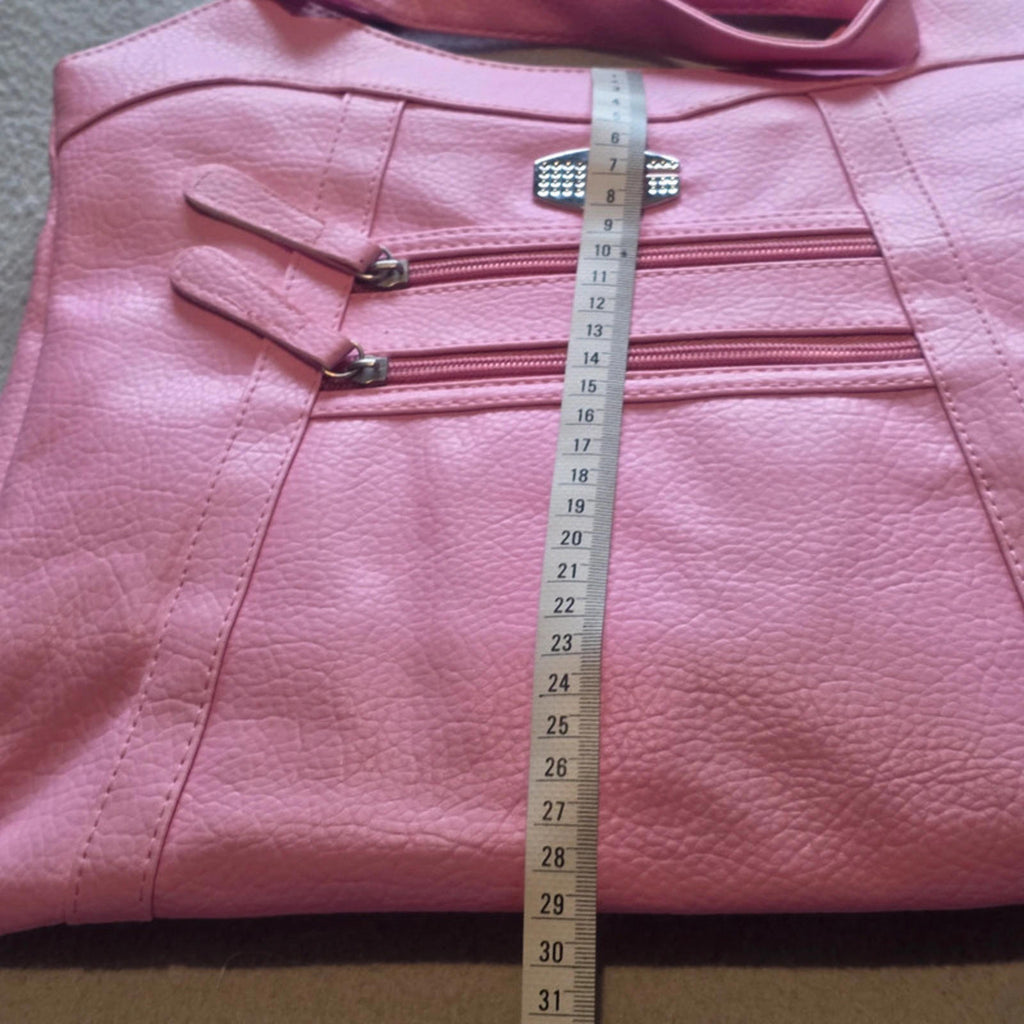 Pink Faux Leather Shoulder Bag with G Logo - Multiple Pockets & Zip Compartments