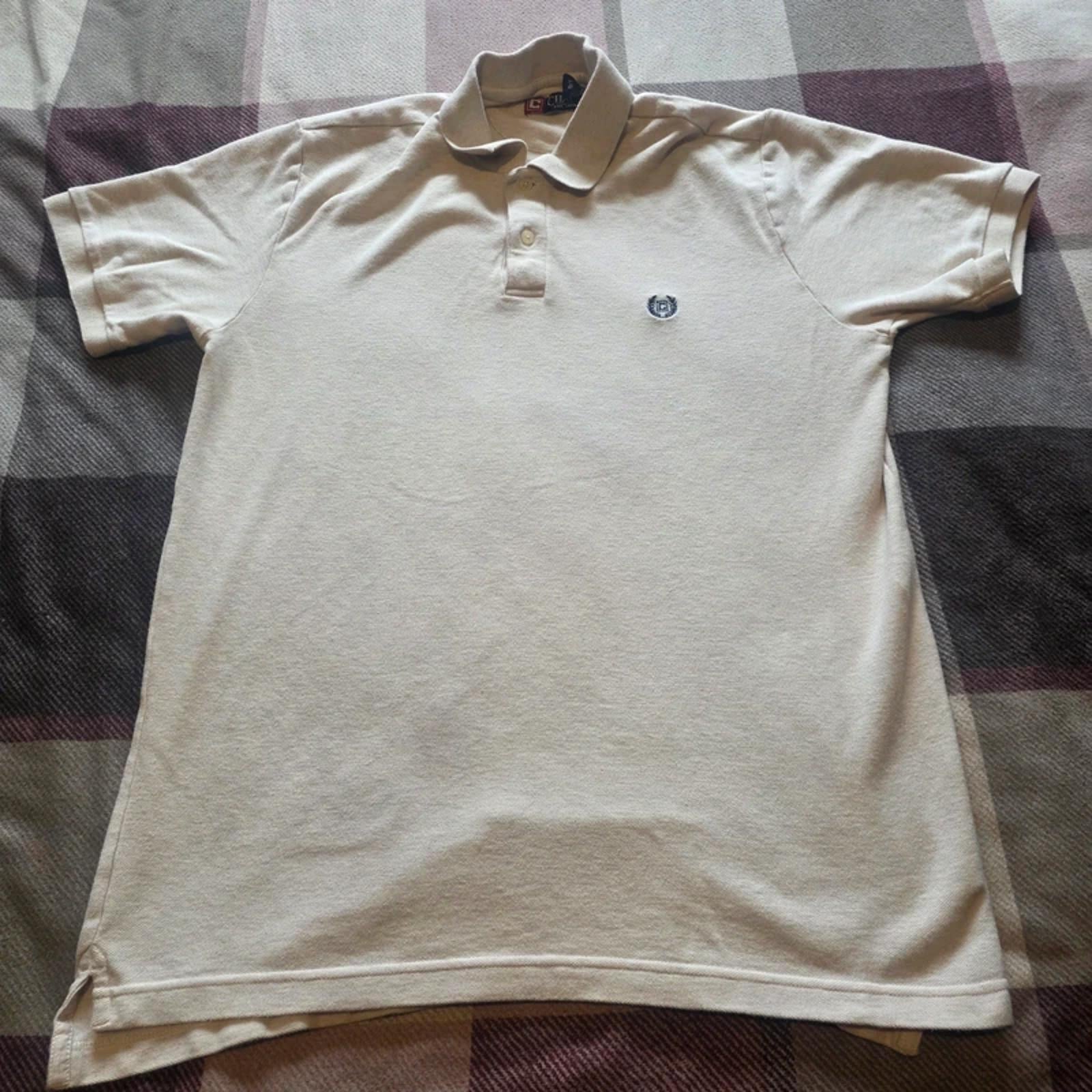 Chaps Polo Shirt Mens Large Cream off white Short Sleeve Cotton Classic Logo L