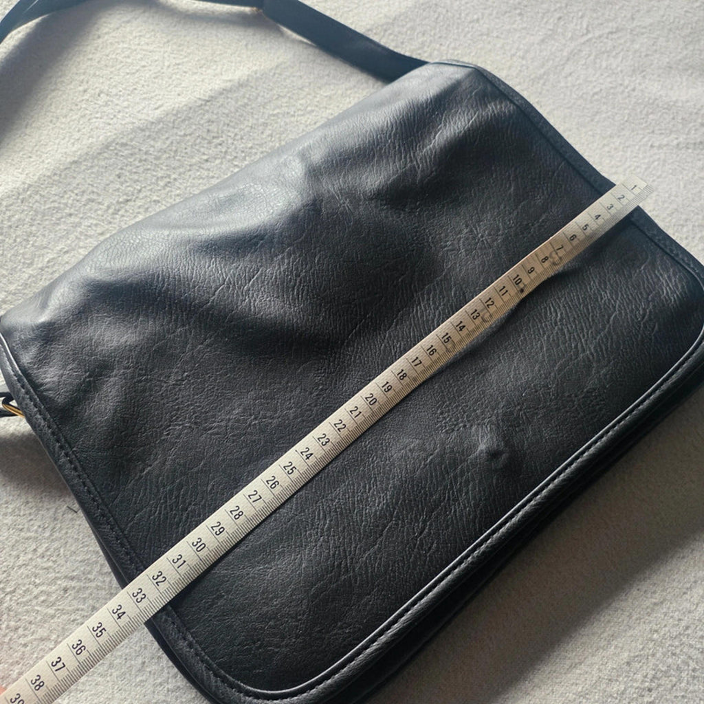 Black Leather Messenger Bag Crossbody Shoulder Bag Multiple Compartments Gold