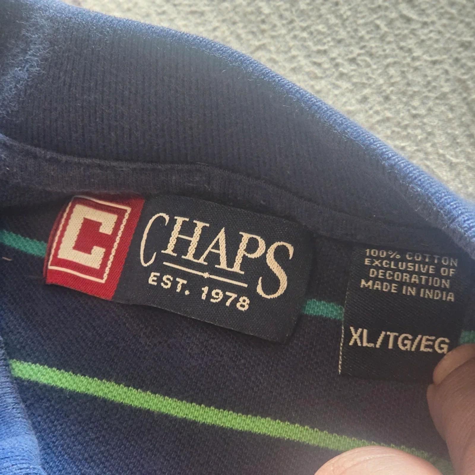 Chaps Ralph Lauren Polo Shirt XL Blue Striped Cotton Short Sleeve Classic Fit