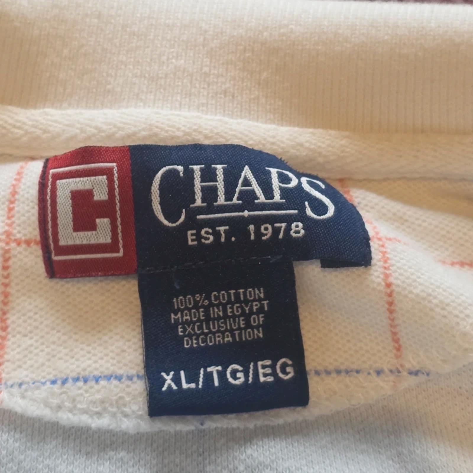 Chaps Ralph Lauren Polo Shirt Mens XL White Check Cotton Short Sleeve Preppy