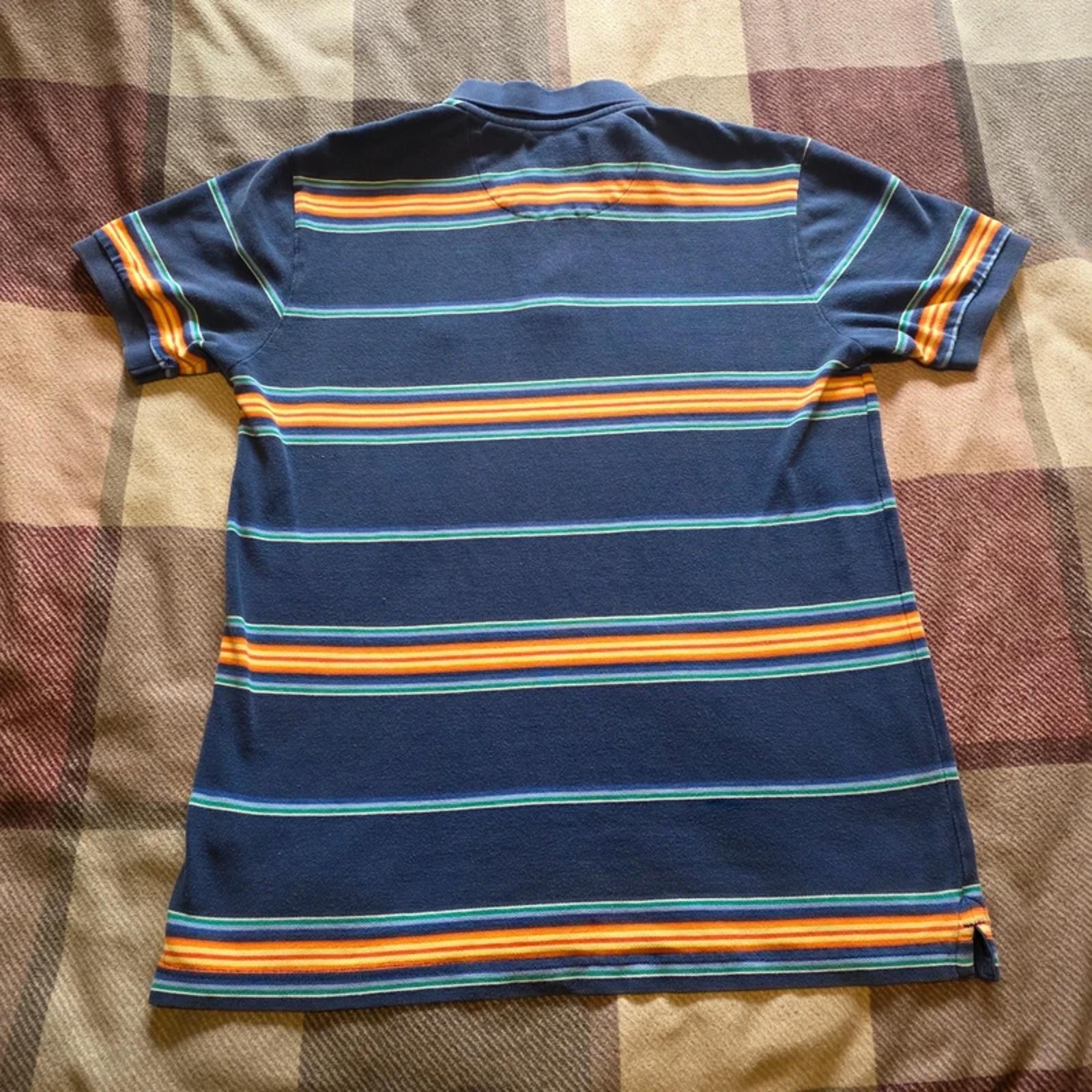 Chaps Ralph Lauren Polo Shirt Mens Small Navy Striped Cotton Short Sleeve Preppy