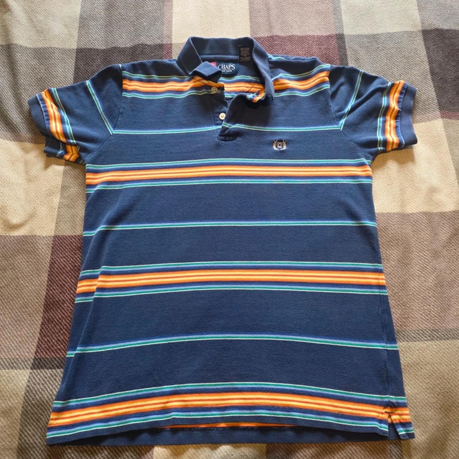 Chaps Ralph Lauren Polo Shirt Mens Small Navy Striped Cotton Short Sleeve Preppy