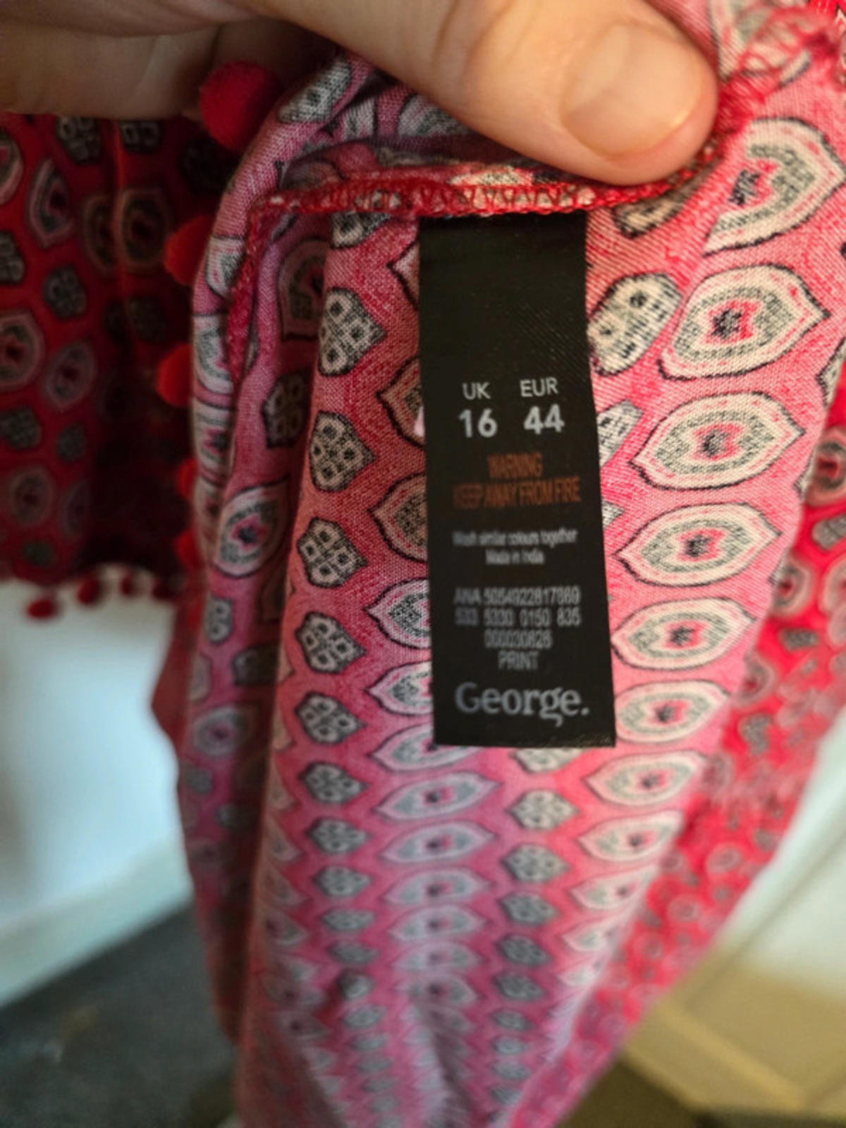 George Red and Black Geometric Pattern Dress, UK 16