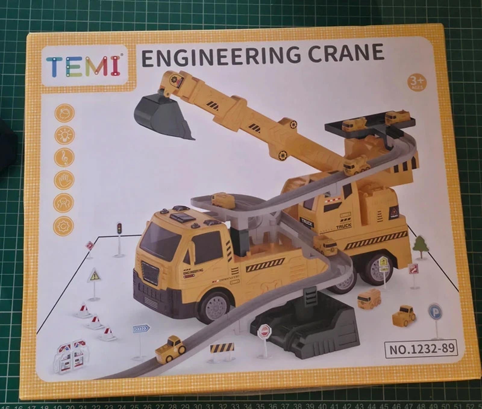 TEMI 2-in-1 Kids Construction Crane & Car Track Playset – Ages 3–7
