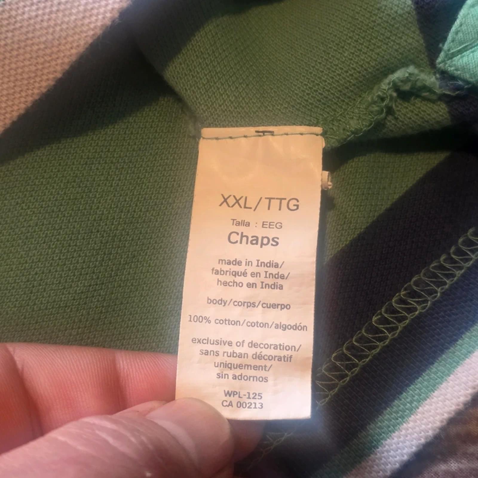 Chaps Ralph Lauren Polo Shirt XXL Green Striped Cotton Mens Short Sleeve