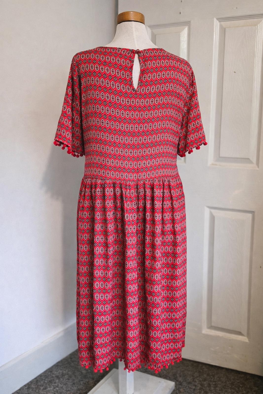 George Red and Black Geometric Pattern Dress, UK 16