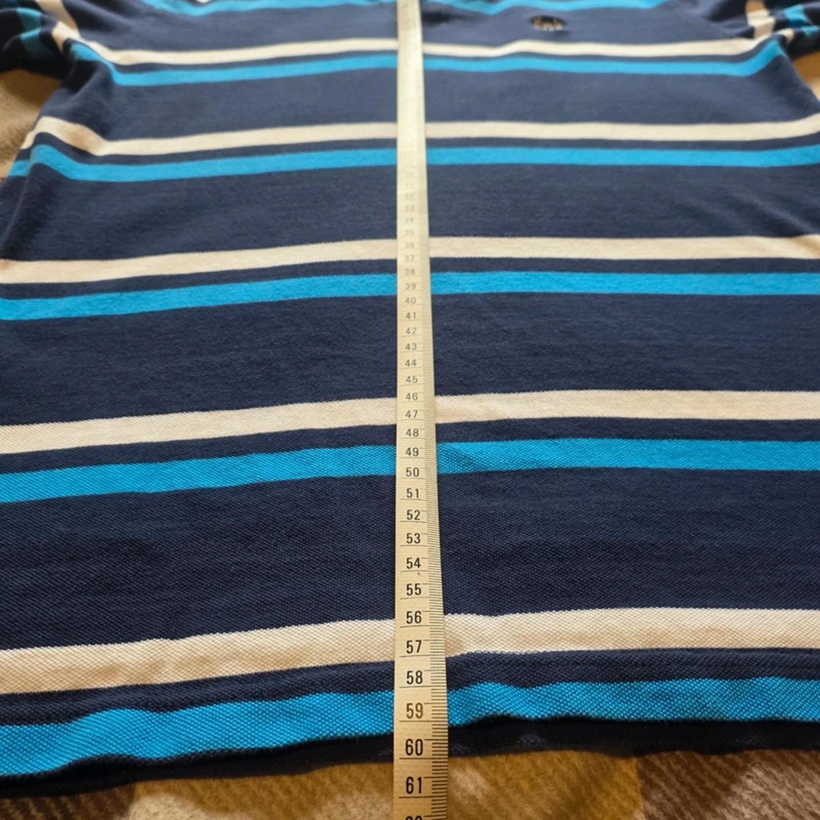 Chaps Striped Polo Shirt Mens M Blue White Cotton Short Sleeve Classic Casual