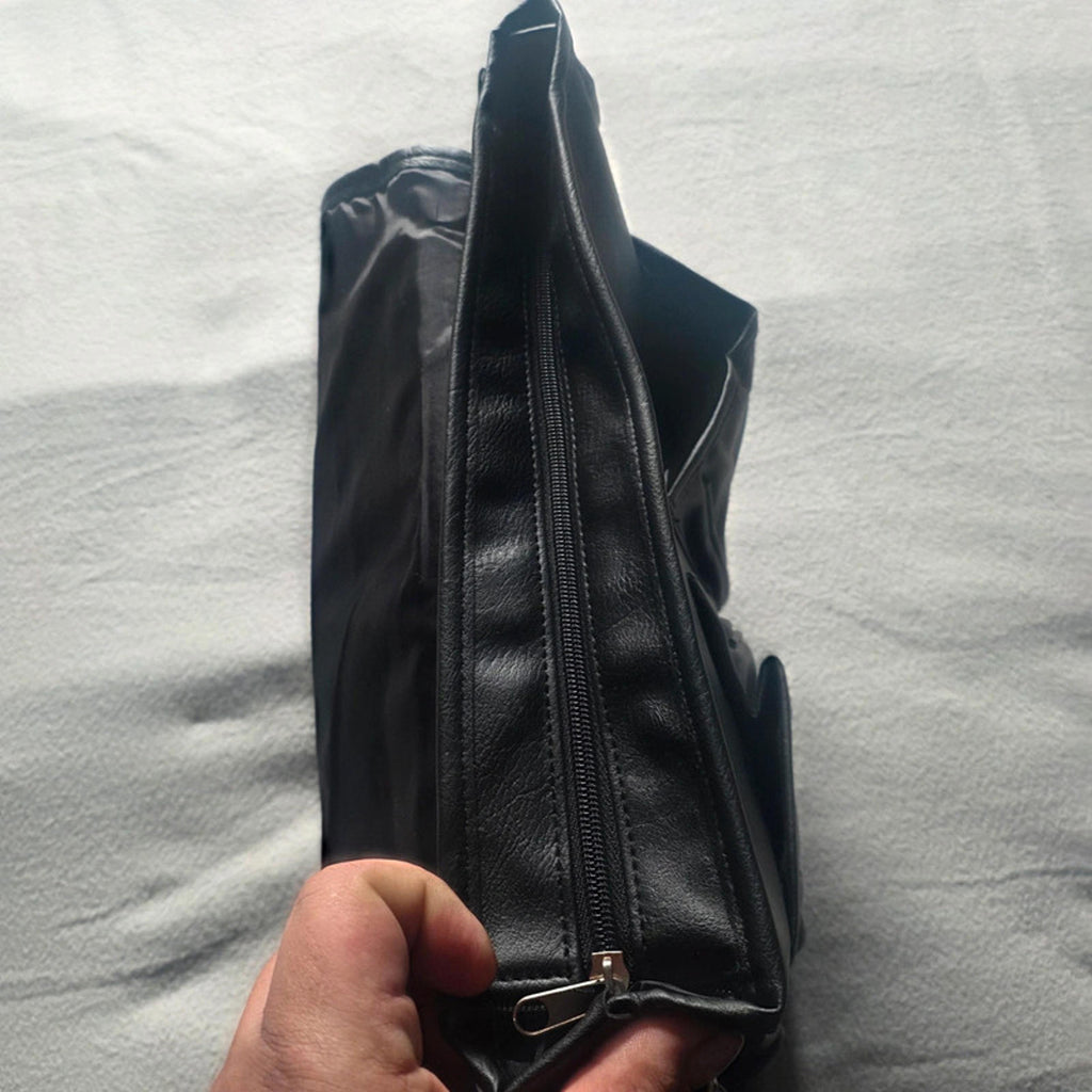 Black Faux Leather Messenger Bag Cross Body Satchel 2 Front Pockets Adjustable