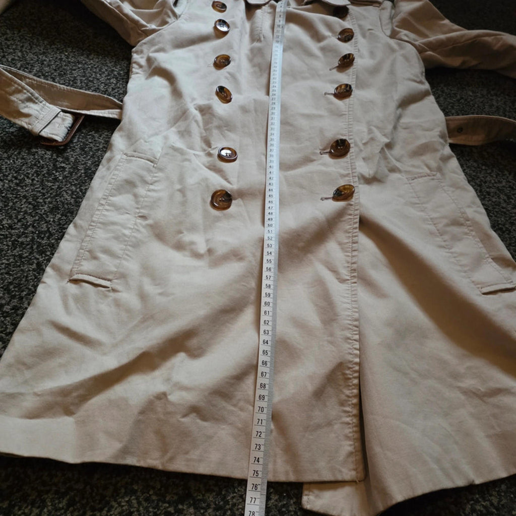 French Connection Classic Beige Trench Coat Double Breasted Size 10 Smart Casual