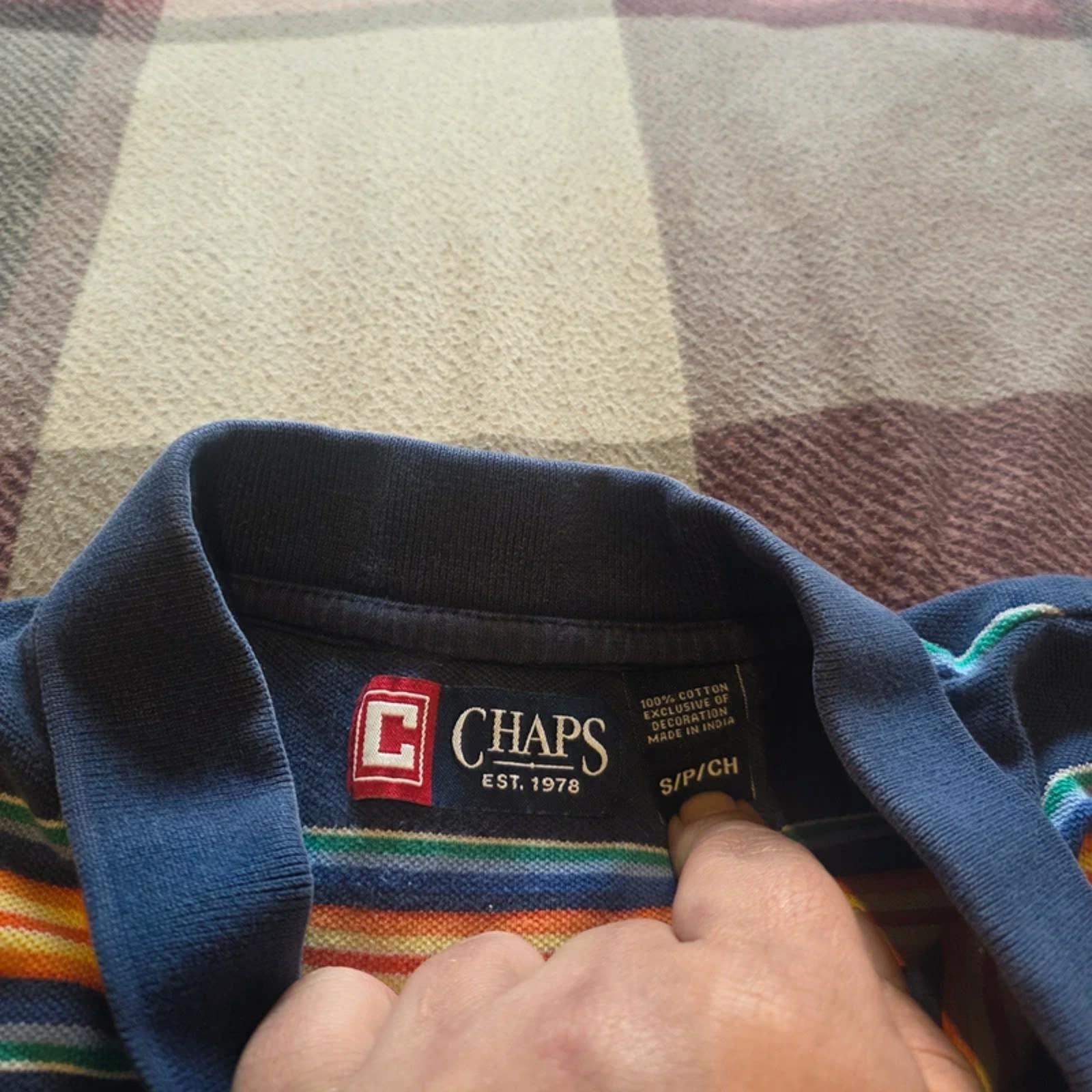 Chaps Ralph Lauren Polo Shirt Mens Small Navy Striped Cotton Short Sleeve Preppy