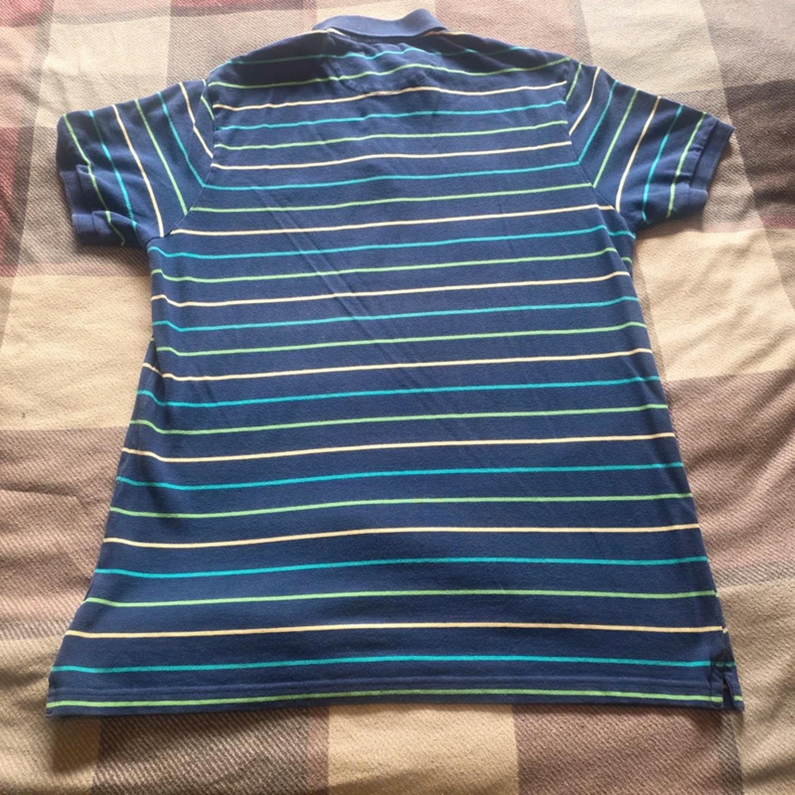 Chaps Ralph Lauren Polo Shirt XL Blue Striped Cotton Short Sleeve Classic Fit